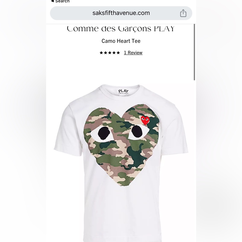 NWT Comme des Garçons PLAY Camo Heart Tee